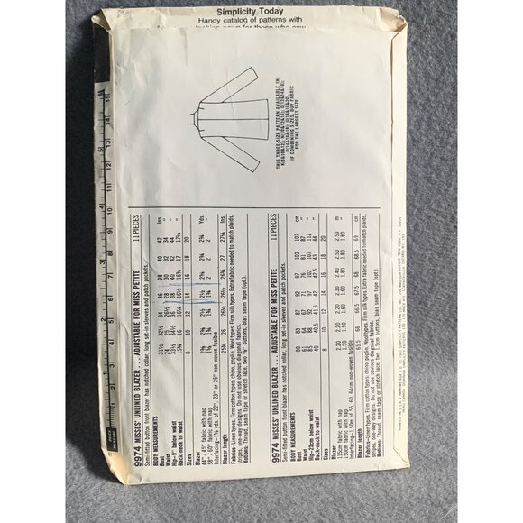 Simplicity ESP Pattern 9974 Blazer Jacket Sizes 12-14-16 Misses Uncut - Picture 2 of 2